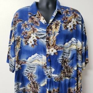 Mens Hilo Hattie Hawaiian 2XL Shirt Waves Island
